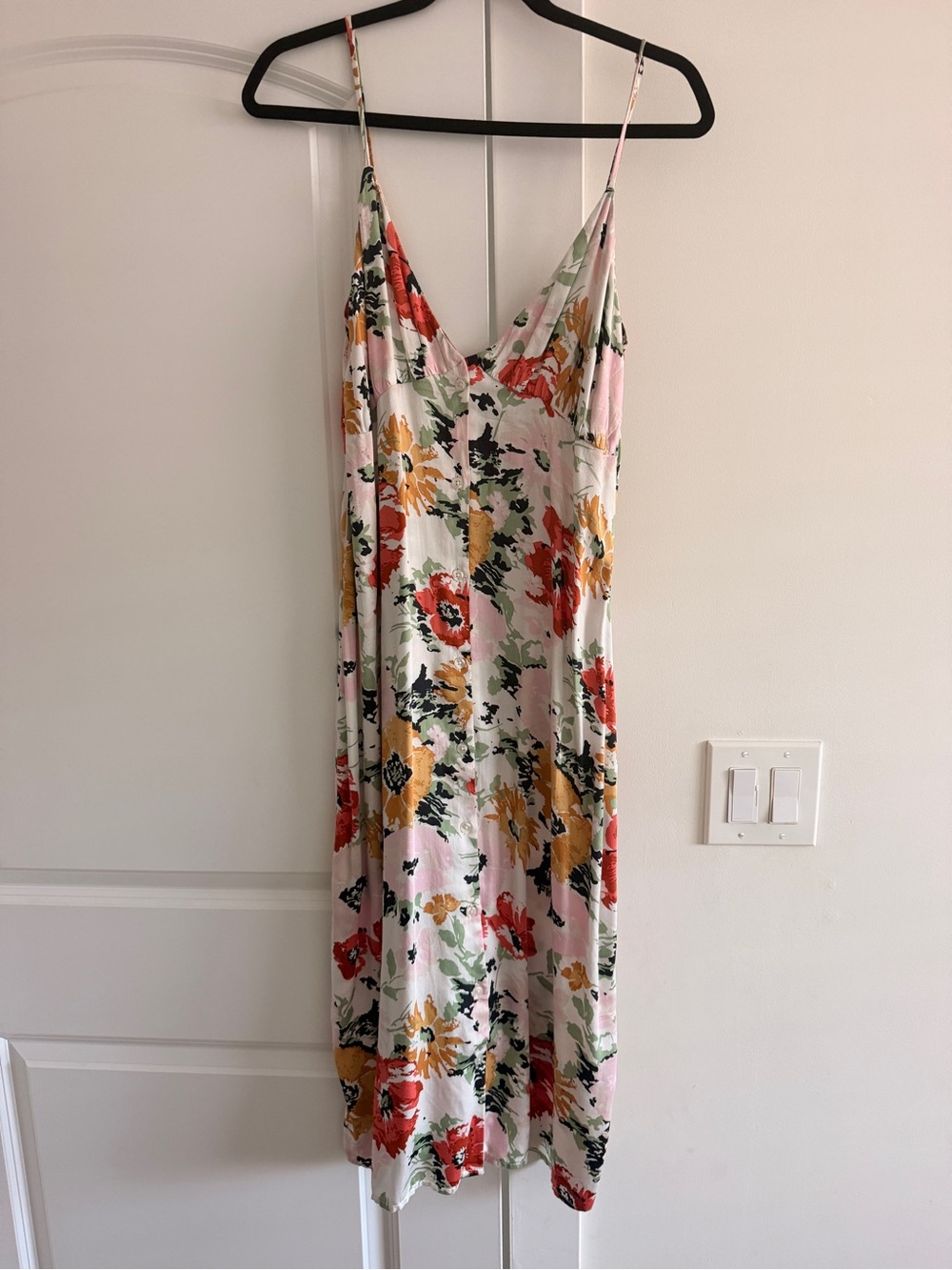 Volcom Floral Slip Dress with Spaghetti Straps - Pink Multi